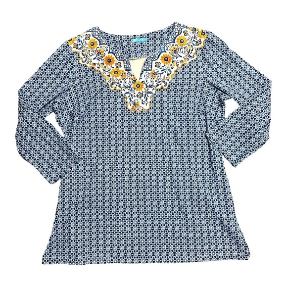 J. McLaughlin Print Tunic Catalina Cloth Navy Blue Light Blue Size Large - Picture 9 of 9